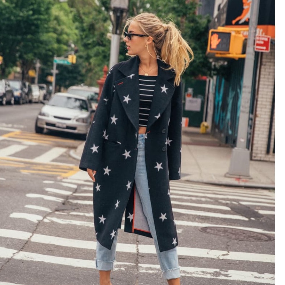 Avec Les Filles Double Face Star Print Raglan Coat